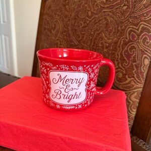 Nantucket Home “Merry & Bright” Red Christmas Coffee Cup; 16oz